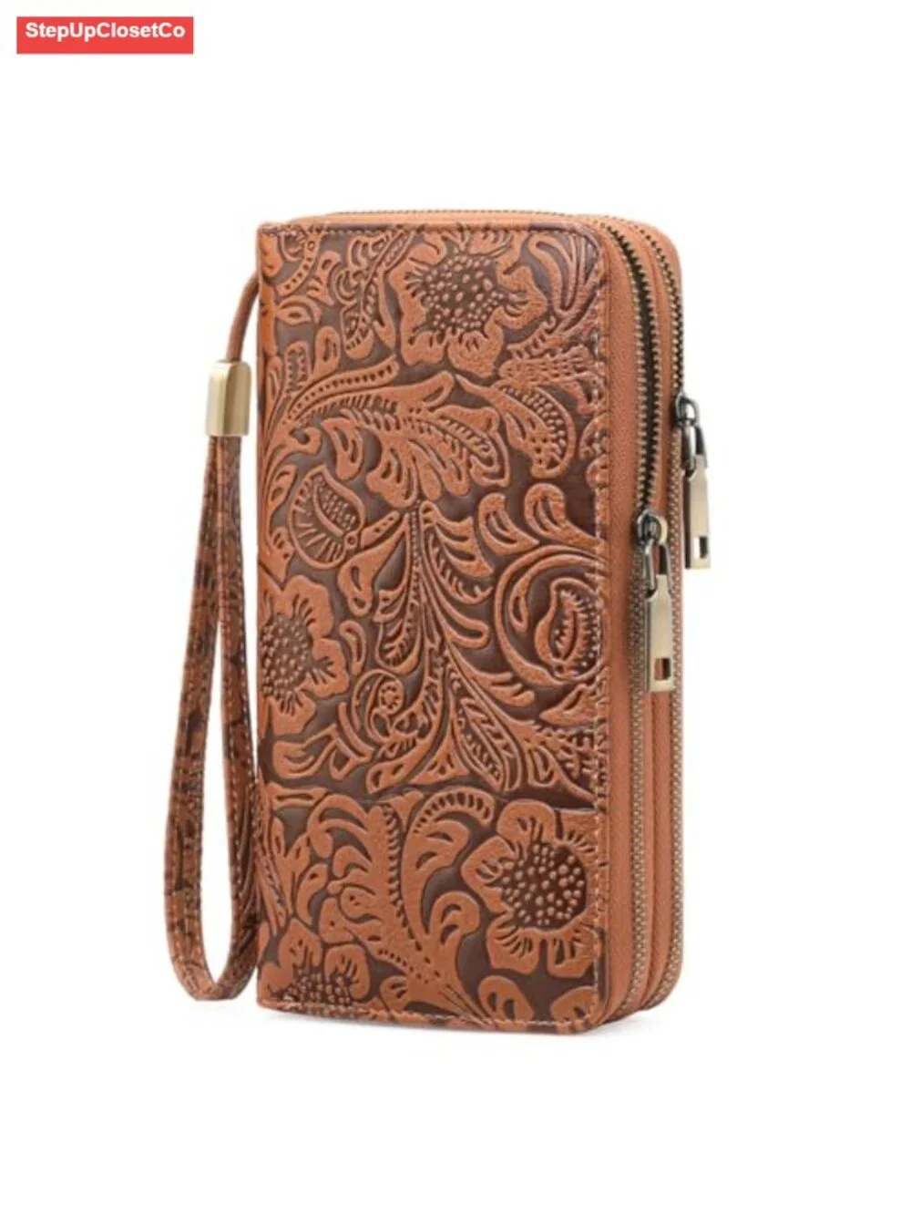Vegan Leather RFID Blocking Wallet Wristlet Double Zip Clutch